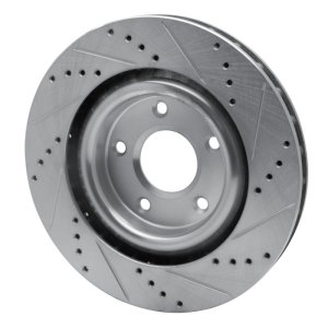 Chrysler Concorde Brake Rotor (1) - Front Left - R1 Concepts - Drilled & Slotted - Silver - `98-`04
